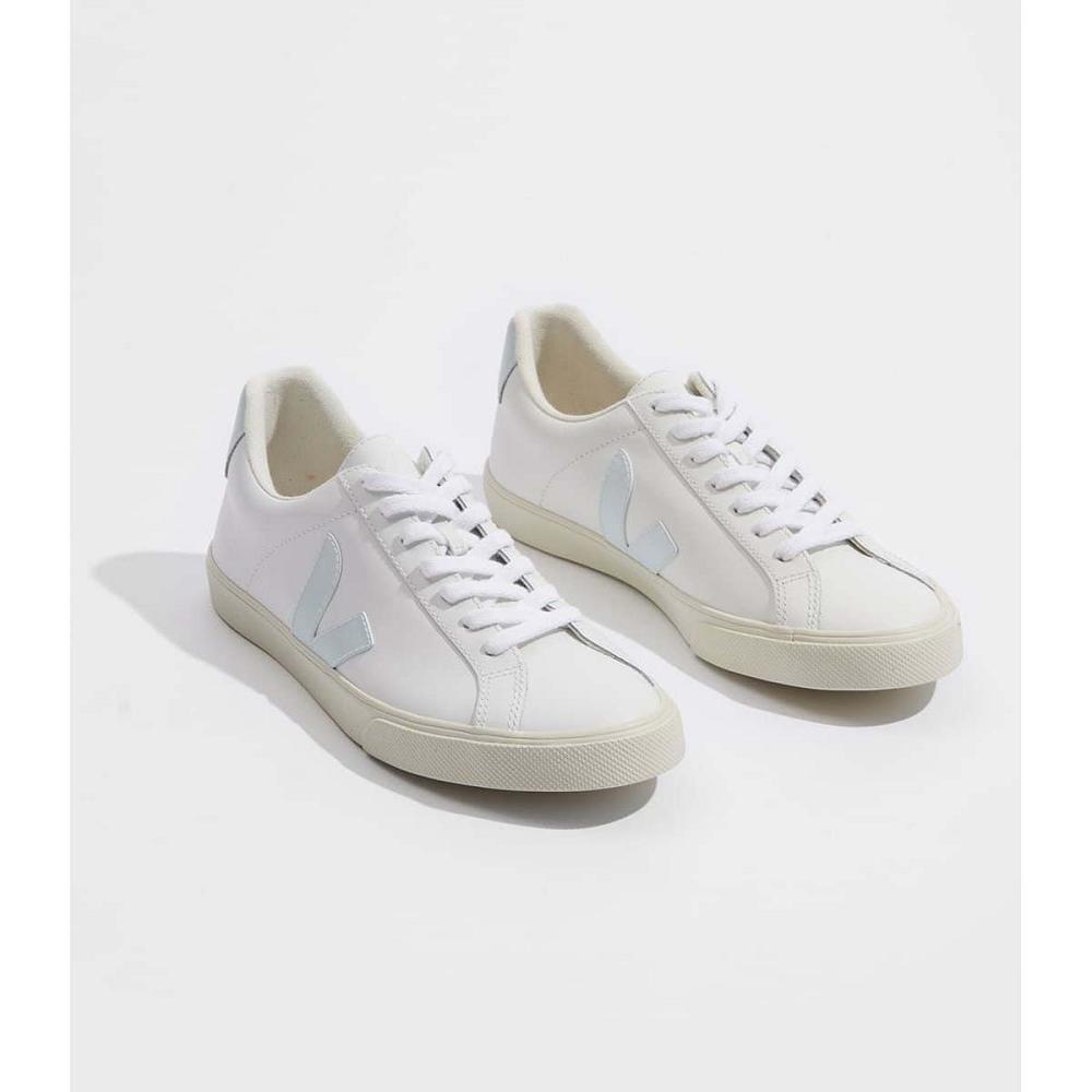 White/Blue Women's Veja ESPLAR LEATHER Sneakers | AU 609WNB